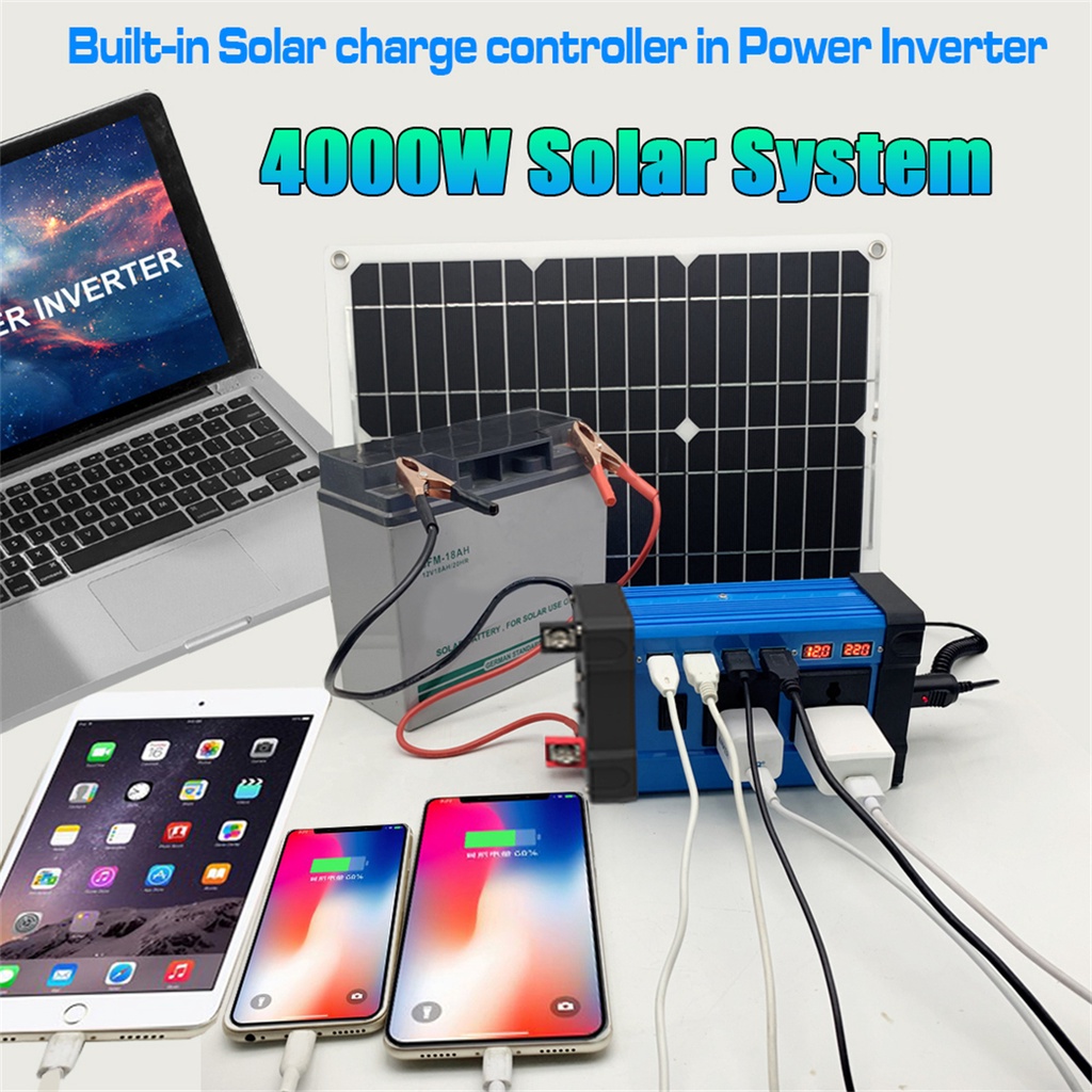 Bộ Chuyển Đổi Năng Lượng Mặt Trời 4000w + Tấm Pin Năng Lượng Mặt Trời dc 12v Sang ac 110v / 220v Cho Xe Hơi