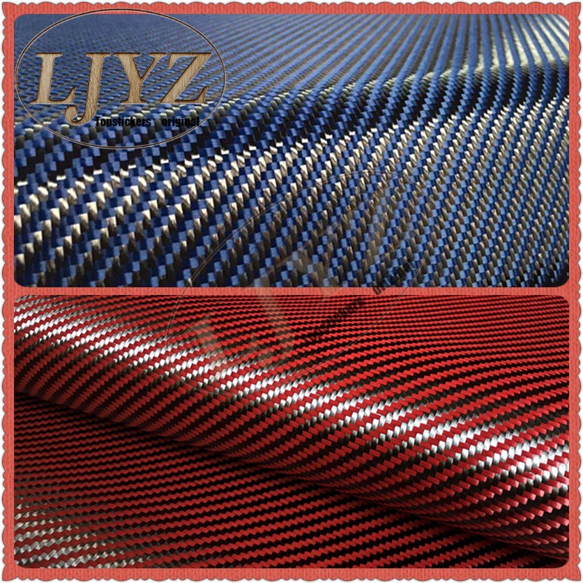 Vải đan sợi carbon kevlar màu đỏ/ xanh dương 20inch/50cm dùng để may đồ