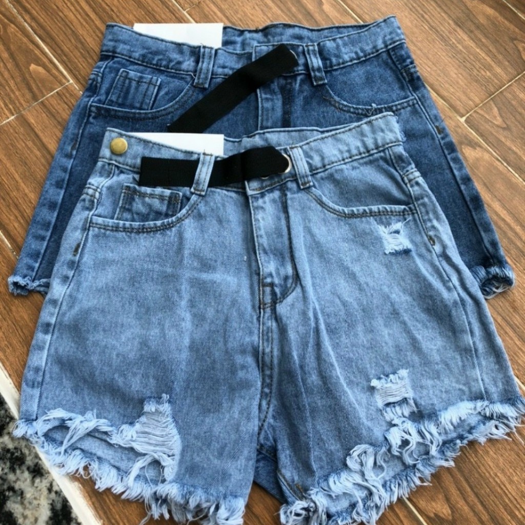 Quần short jean nữa ☘ Quần đùi jean nữ rách lưng cao, lai tua có dây đai trẻ trung, các tinh MS10-11