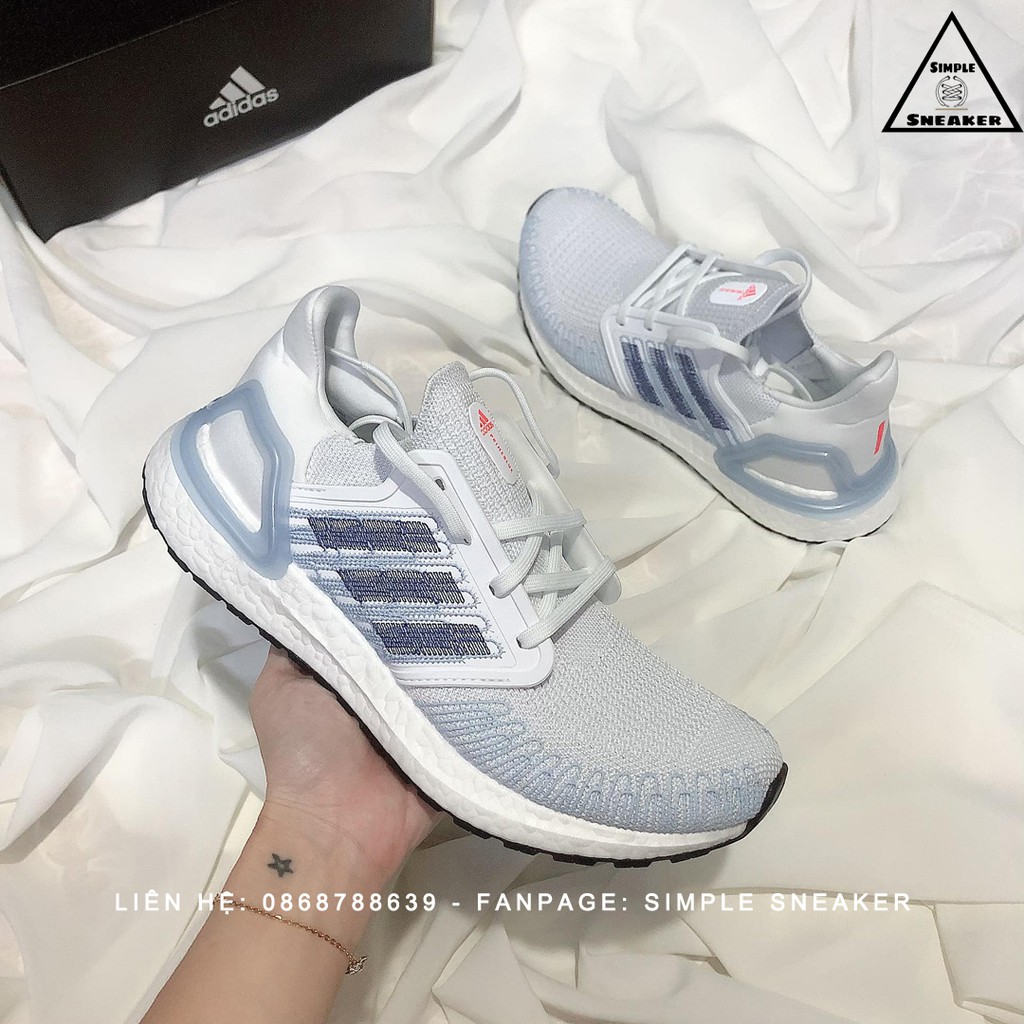 Giày Adidas Auth🔴FREESHIP🔴Adidas Ultraboost 20 White Easy Blue Chính Hãng - Giày Adidas Chạy Bộ Tốt Nhất Thế Giới ¹