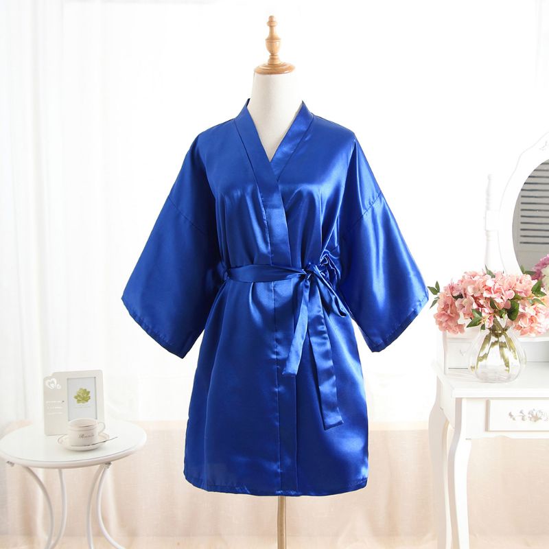 Áo Choàng Tắm Ngắn Kimono Giả Lụa Màu Sắc Trơn Gợi Cảm Cho Nữ