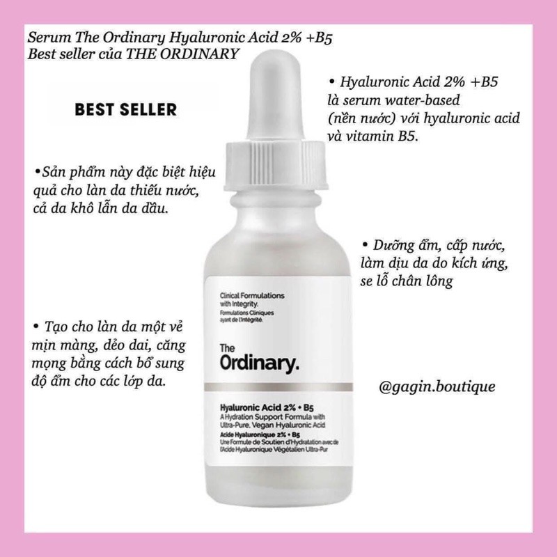 SERUM CẤP NƯỚC VÀ PHỤC HỒI DA THE ORDINARY HYALURONIC ACID 2% + B5