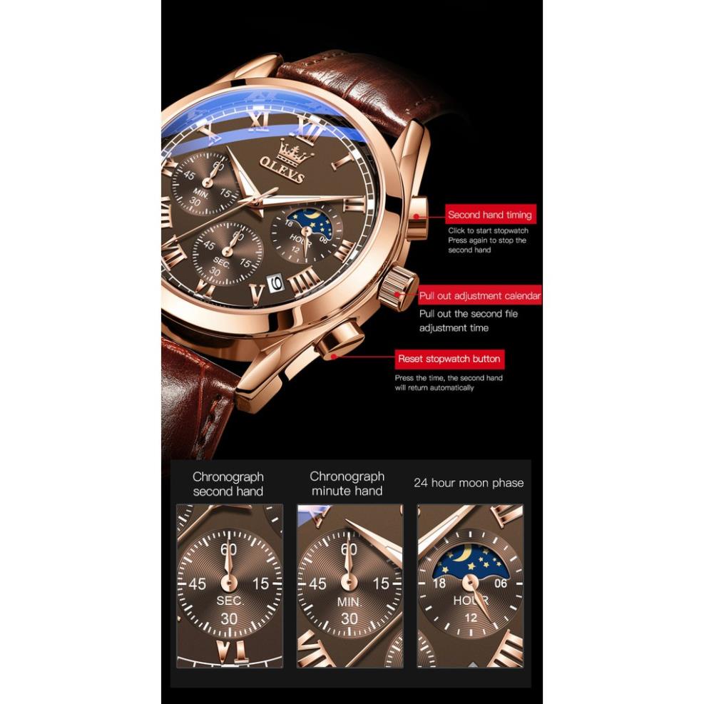 Đồng hồ nam chính hãng OLEVS 2871, đồng hồ nam đẹp 4 mặt 6 kim cùng lịch tuần trăng Sun And Mon | BigBuy360 - bigbuy360.vn