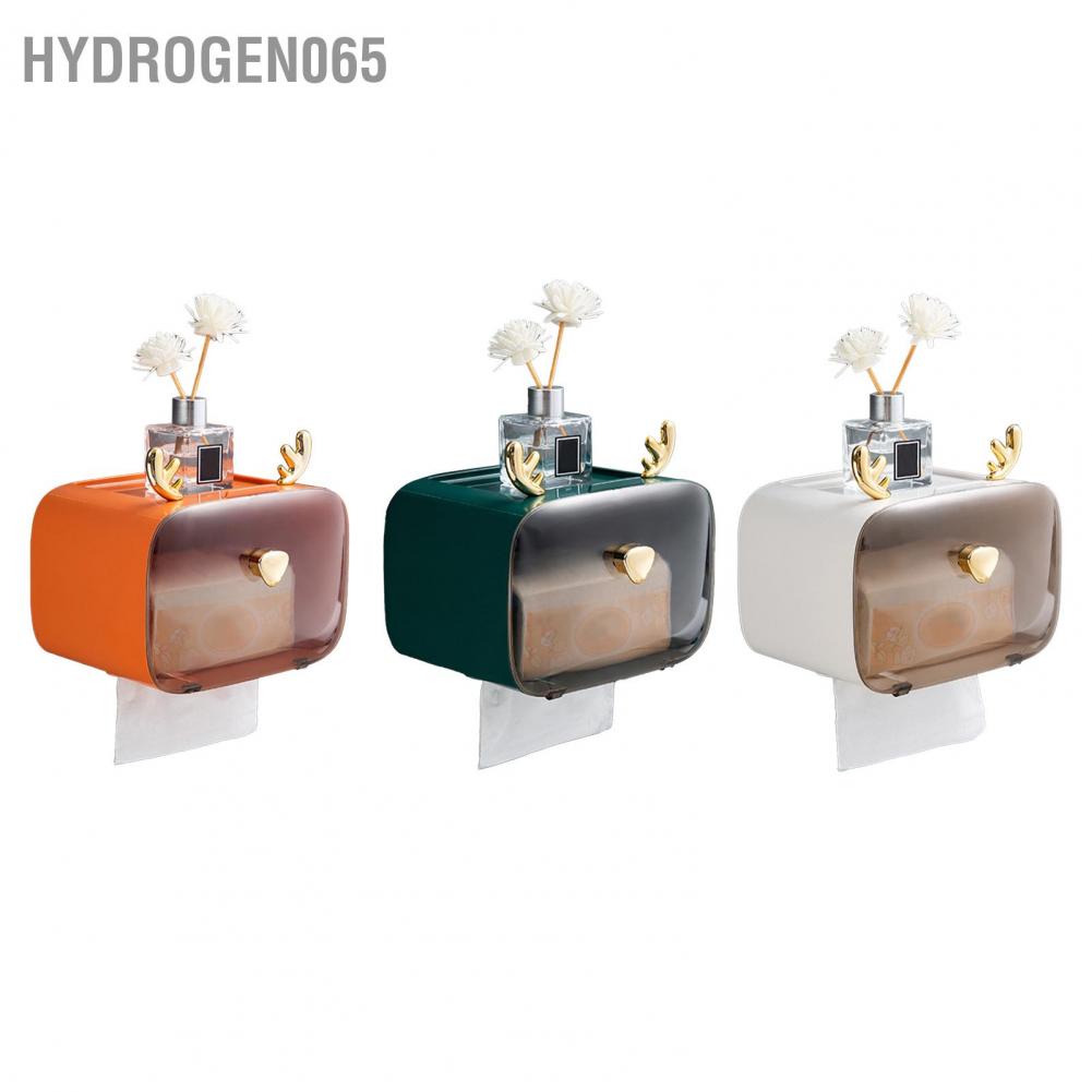 Hydrogen065 Waterproof Toilet Paper Holder Cute Rod Antlers Transparent Window Adjustable Hanging Wall Mounted Tissue Box