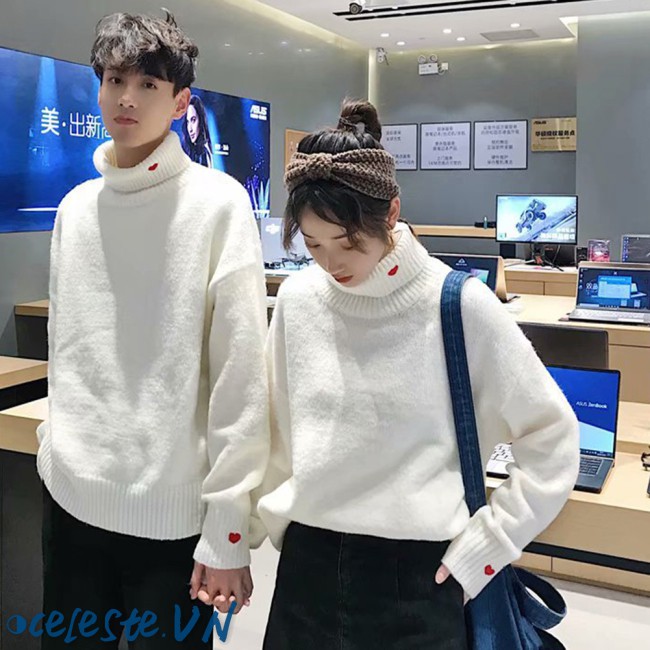 Áo Sweater Cổ Lọ Hoạ Tiết Trái Tim Cho Các Cặp Đôi