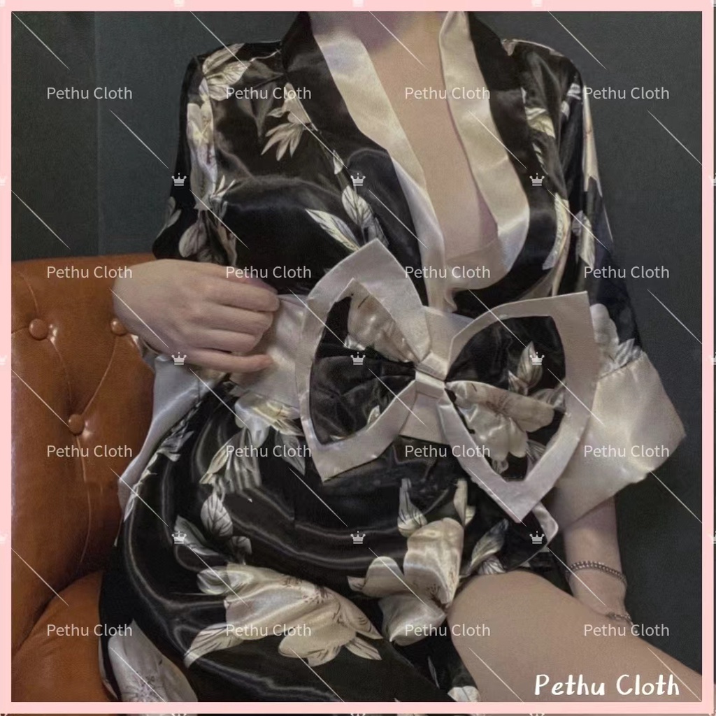 （Q1,HCM）kimono nhật bảnSexy Đồ Ngủ Áo choàng gợi cảm quyến rũ lụa satin kèm quần lót lọt khe 40-67kg---020