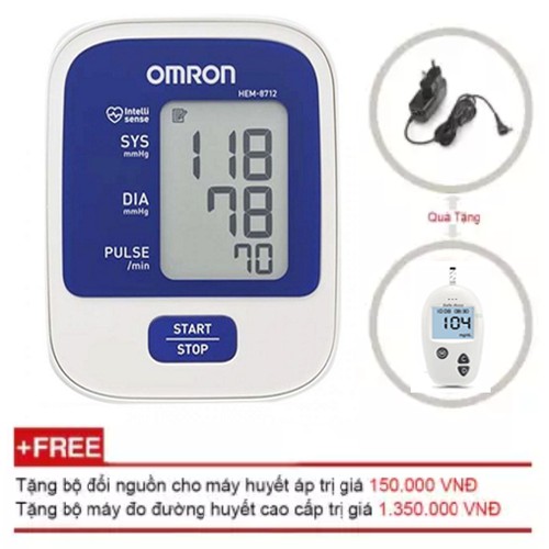 Máy Đo Huyết Áp Bắp Tay Omron Hem-8712 + Tặng Bộ Đổi Nguồn + Tặng bộ máy đo đường huyết Safe - Accu
