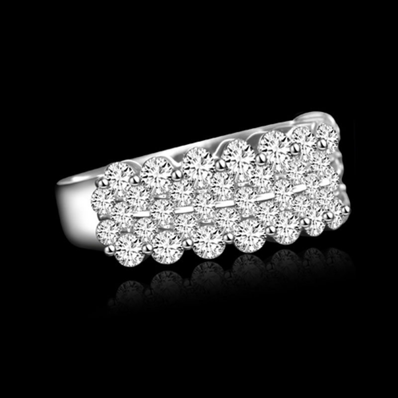 Nhẫn bạc 925 phụ nữ hàng đôi đầy đủ kim cương tròn nhẫn zircon thời trang trang sức