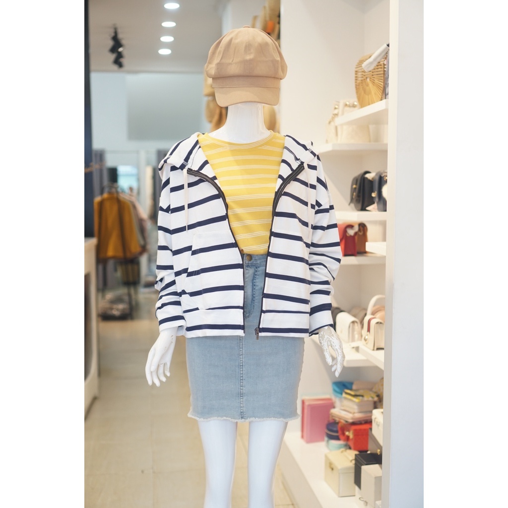 Áo khoác thun Menina 086 sọc trắng to