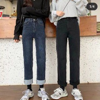 jeans ống đứng xắn gấu