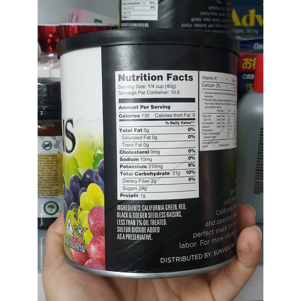 Nho khô hỗn hợp Sunview Raisins hộp 425g từ Mỹ, nho khô Mỹ