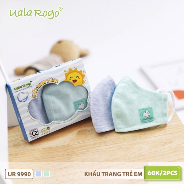 Set 2 Khẩu Trang UALA &amp; ROGO Sợi Tre 2 Lớp Cho Bé 6M-4Y (CHỌN MẪU)