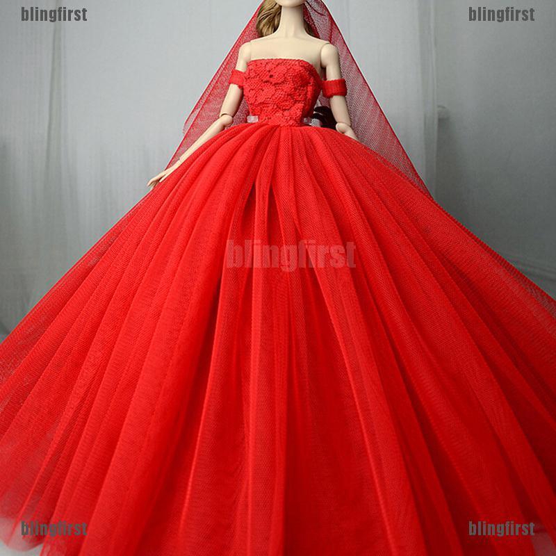 Bộ váy cưới với băng đô xinh xắn cho búp bê 11