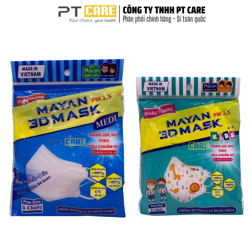 PT CARE | Khẩu Trang Mayan Medi Màng Lọc N95 PM 2.5 BH 9501, Mask PM 2.5, 3D JOMI, Chống Bụi Trẻ Em, Người Lớn