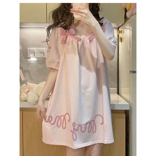 Đầm Ngủ Tay Ngắn Dáng Rộng Dài Vừa Màu Hồng Ngọt Ngào Thời Trang Mùa Hè Cho Nữ