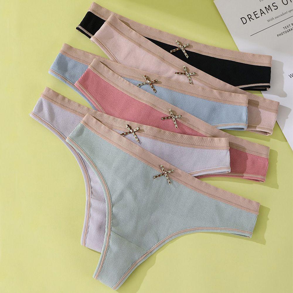 QQMALL Quần Lót Chữ T Lưng Thấp Không Đường May Thoáng Khí Đính Nơ Xinh Xắn Cho Nữ