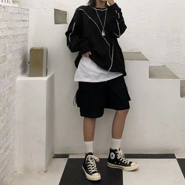 Áo sweater unisex thun chỉ ngược dáng rộng Ulzzang siêu chất