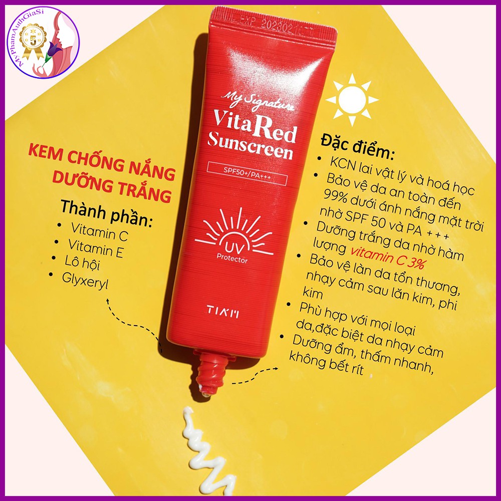 Kem chống nắng dưỡng trắng nâng tone da tiam vita red 50ml