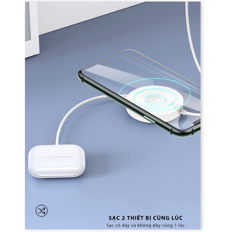 Đế sạc không dây 3in1 cho Iphone/Apple Watch/ Airpods tích hợp cáp sạc Lightning USAMS White