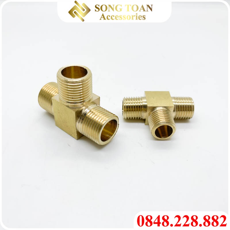 Tê Ren Ngoài Phay Nguyên Khối - Bằng Đồng Thau Bước Ren 9.6 13 17 21 Thông Dụng BSP Hệ G - T & Tee Pipe Fitting Male