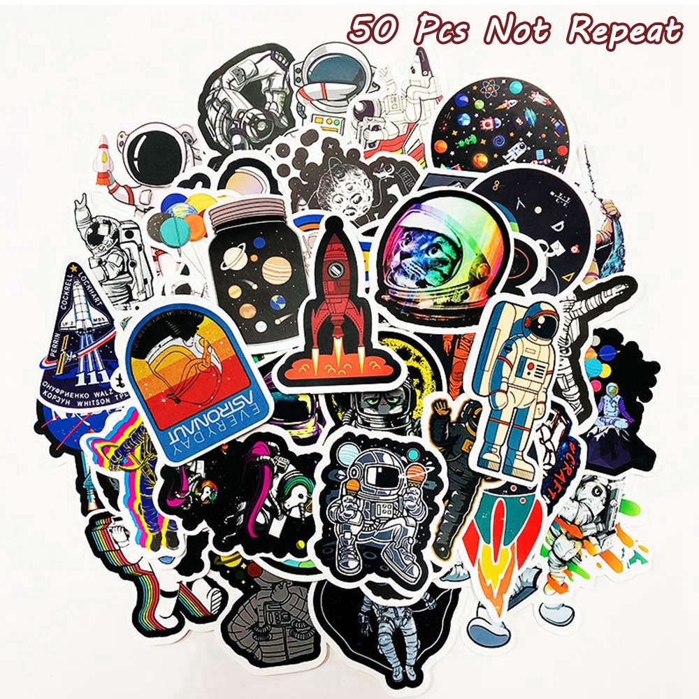 Bộ 50 Miếng Nhãn Dán Hình Nhà Du Hành Vũ Trụ Để Trang Trí Tiện Dụng