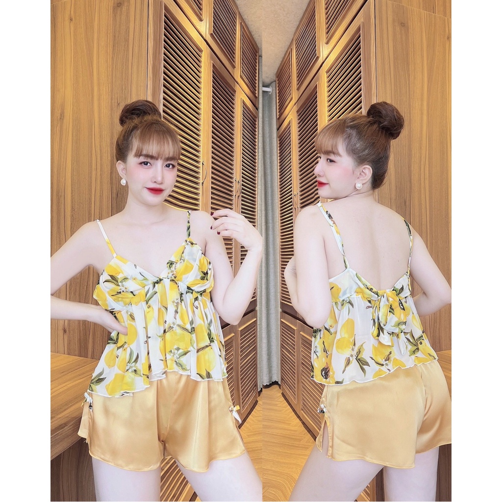 Váy Ngủ Nữ, Đồ Ngủ Sexy Nữ Bộ Satin Nhún Bèo Ngực Freesize Dưới 75kg