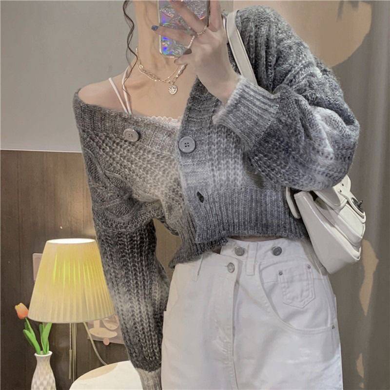 Áo Sweater Dệt Kim Màu Sắc Gradient Xinh Xắn Cho Nữ