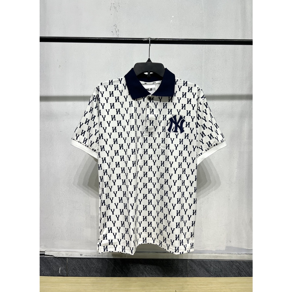 Áo Polo NY MLB unisex nam nữ in hình Monogram Mega-Logo cá tính