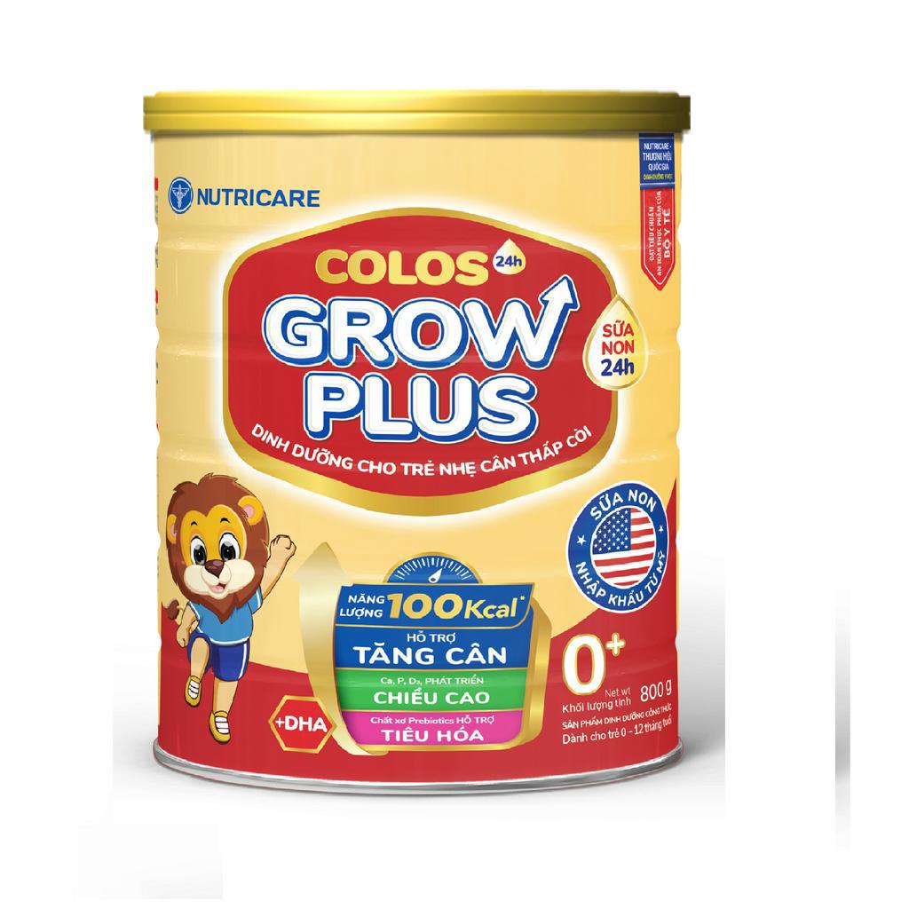 Sữa bột Nutricare Colos 24h Grow Plus 0+ lon 800g - giúp trẻ phát triển toàn diện