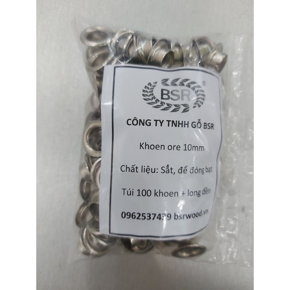 Khoen ore mắt cáo 3mm,4mm,5mm,6mm,7mm,9mm,10mm,11mm,12mm,13mm,14mm,15mm,16mm Sắt xi BẠC Khuy oze bấm bạt Túi 100 cái