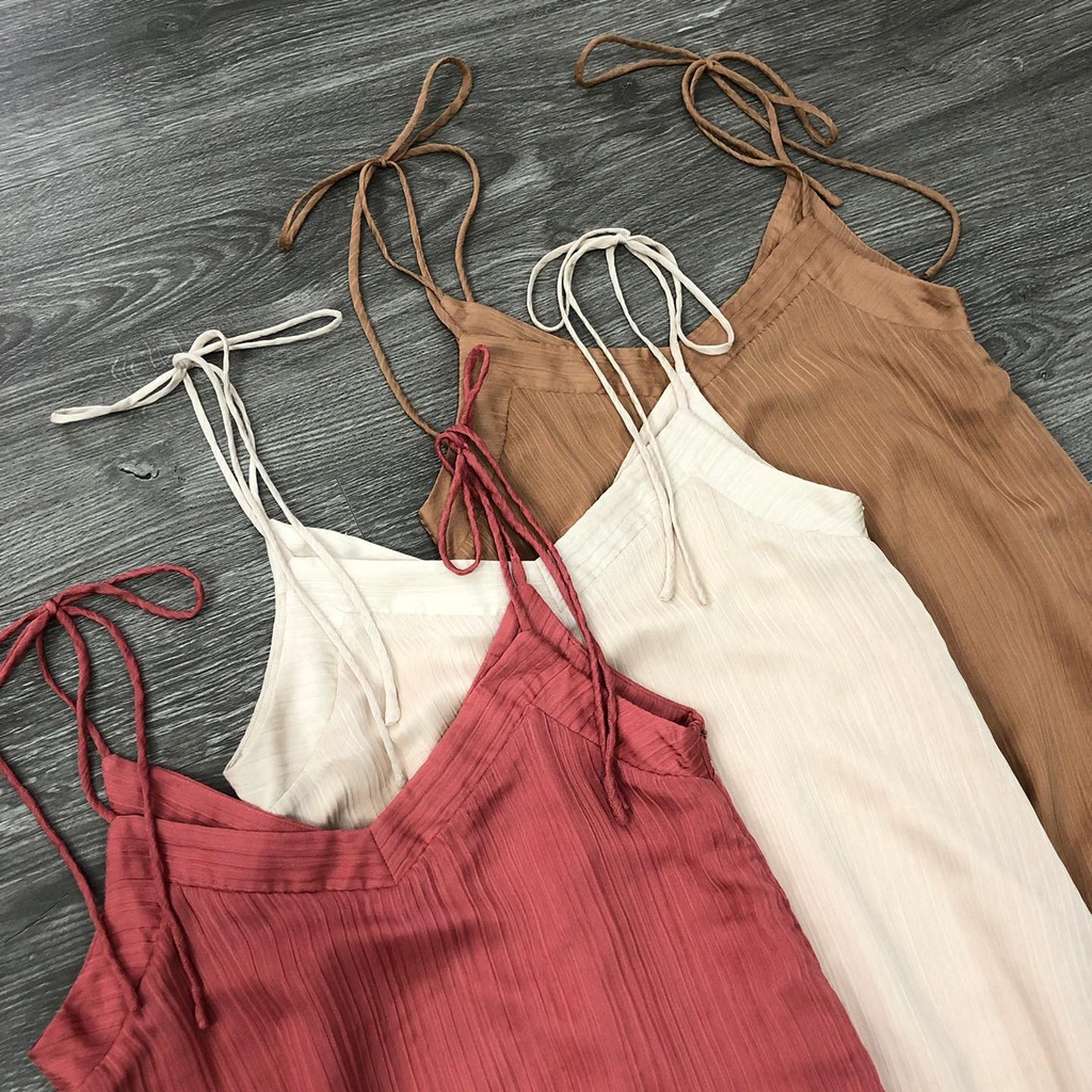 Đầm dây WAREHOUSE dập ly thắt nơ vai KAMI