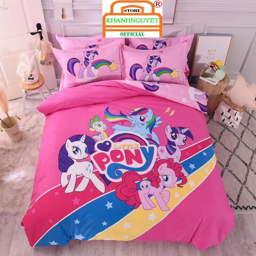 Bộ vỏ chăn drap cotton 100% hoạt hình-Ngựa Hồng