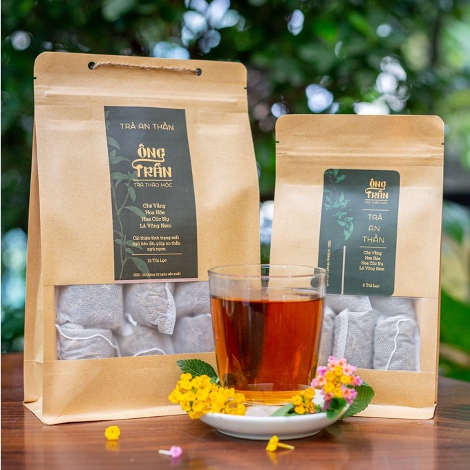 Trà an thần, hỗ trợ mất ngủ, giúp ngủ ngon, ngủ sâu, Thảo Mộc Ông Trần, trà thảo mộc (15 túi lọc x 10gr)