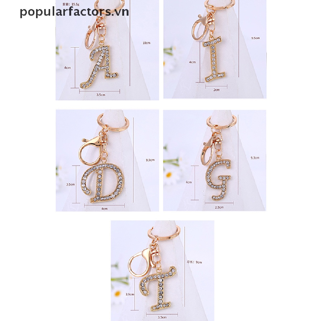 Móc Khóa Hình Bảng Chữ Cái 26 Chữ Cái Màu Vàng Đồng Đính Pha Lê Xinh Xắn Cho Nữ