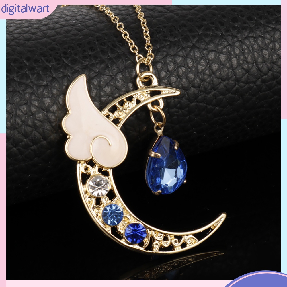 Dây chuyền thiết kế mặt trăng lưỡi liềm và cánh đính đá nhân tạo thời trang dành cho nữ