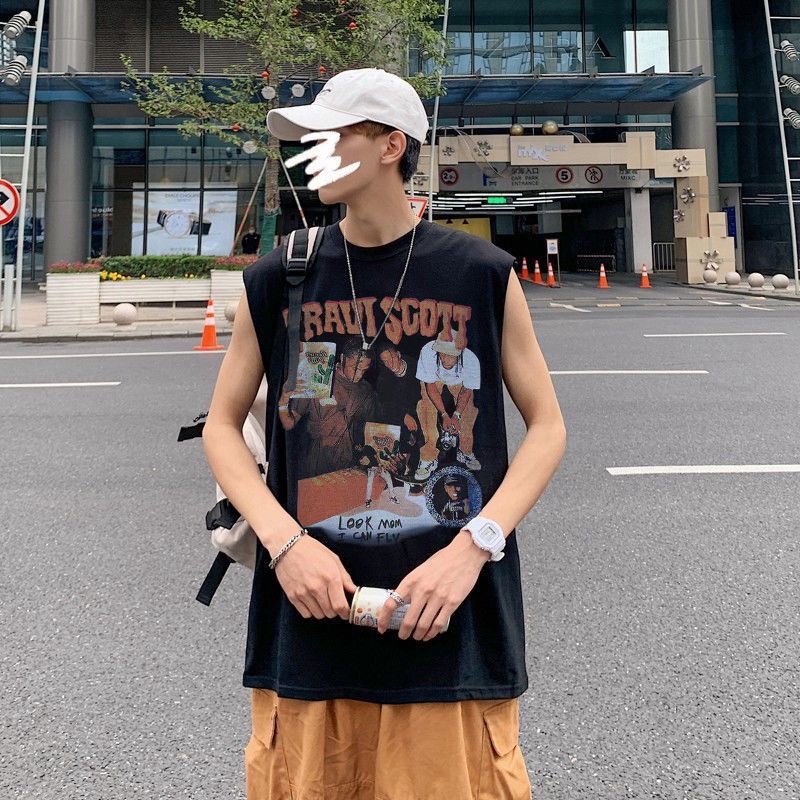 Áo Thun Sát Nách Dáng Rộng In Họa Tiết Kiểu Hip-Hop Đường Phố Mỹ Thời Trang Mùa Hè Cho Nam