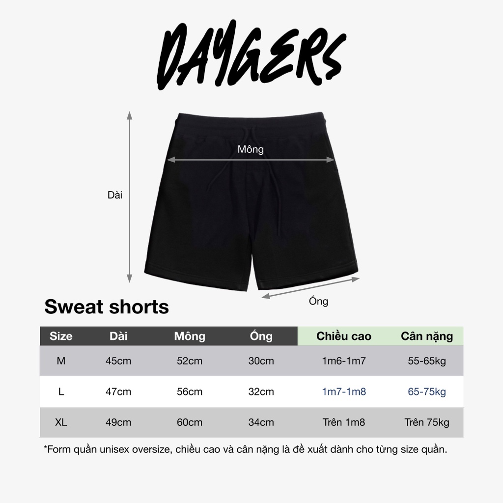Quần sweat shorts BIG LOGO Daygers - Quần short unisex dây rút, nỉ chân cua cao cấp - Local brand chính hãng