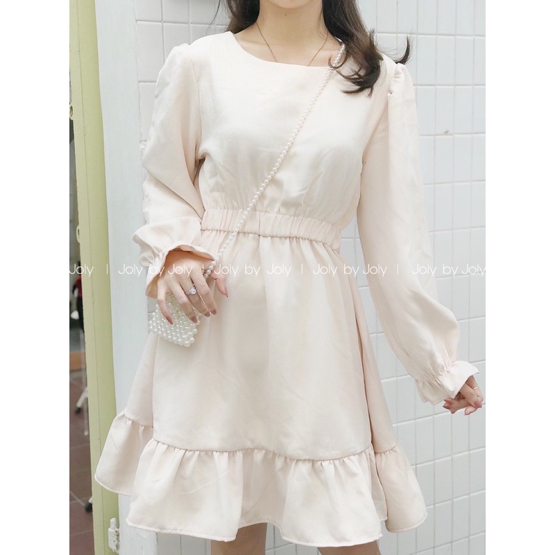 Đầm Baby Doll Trơn Cột Eo  Dài Tay