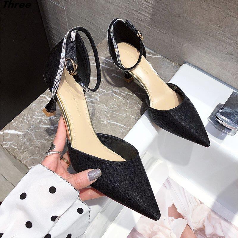 Women's shoes, sandals fashion black one word buckle fashion high heels women's shoes stiletto single shoes