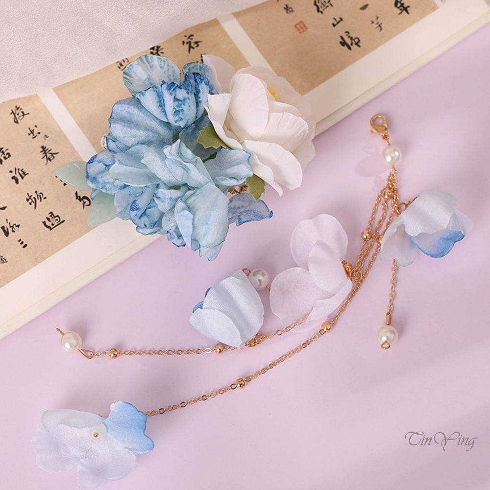 GETNOIVAS Trâm Cài Tóc Đính Hoa Và Tua Rua Phong Cách Trung Hoa Thời Trang