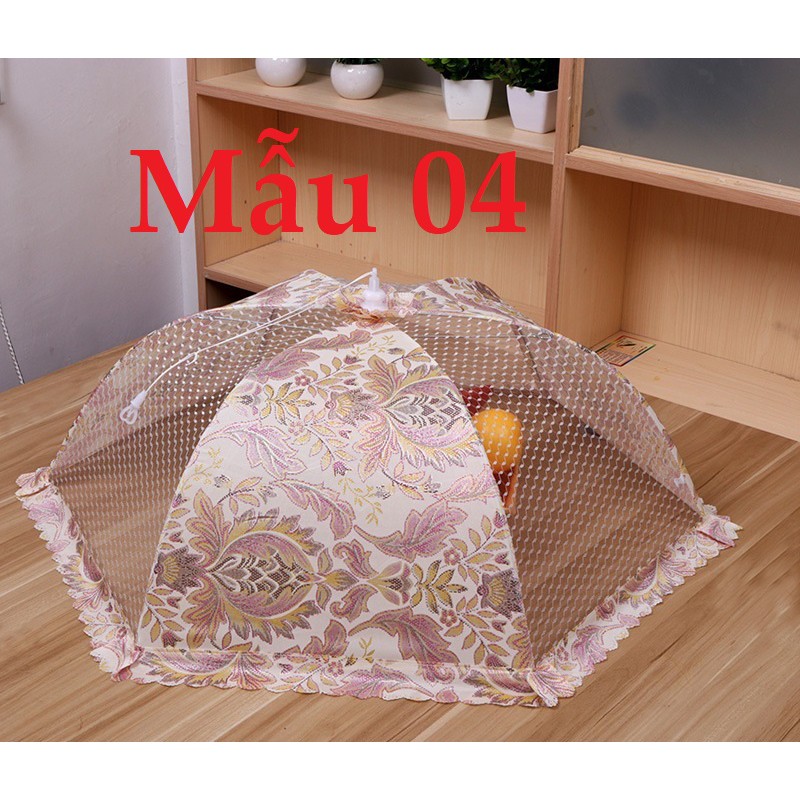 Lồng bàn vải ren gấp rút gọn chống côn trùng đẹp tiện dụng cỡ to mở 80cm