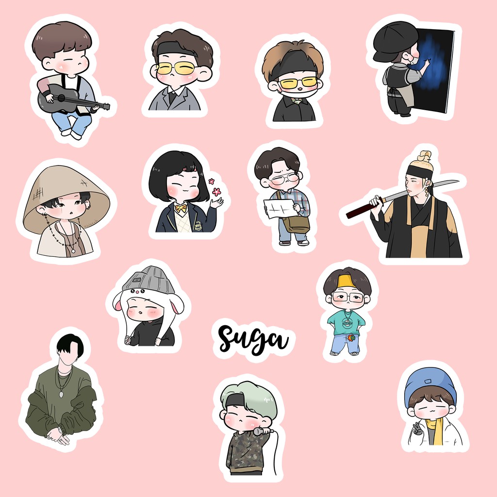 Sticker BTS Suga chibi trang trí sổ laptop điện thoại