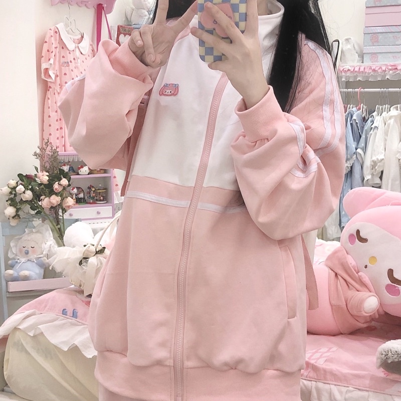 Áo khoác thể thao vải nỉ màu hồng cute my melody