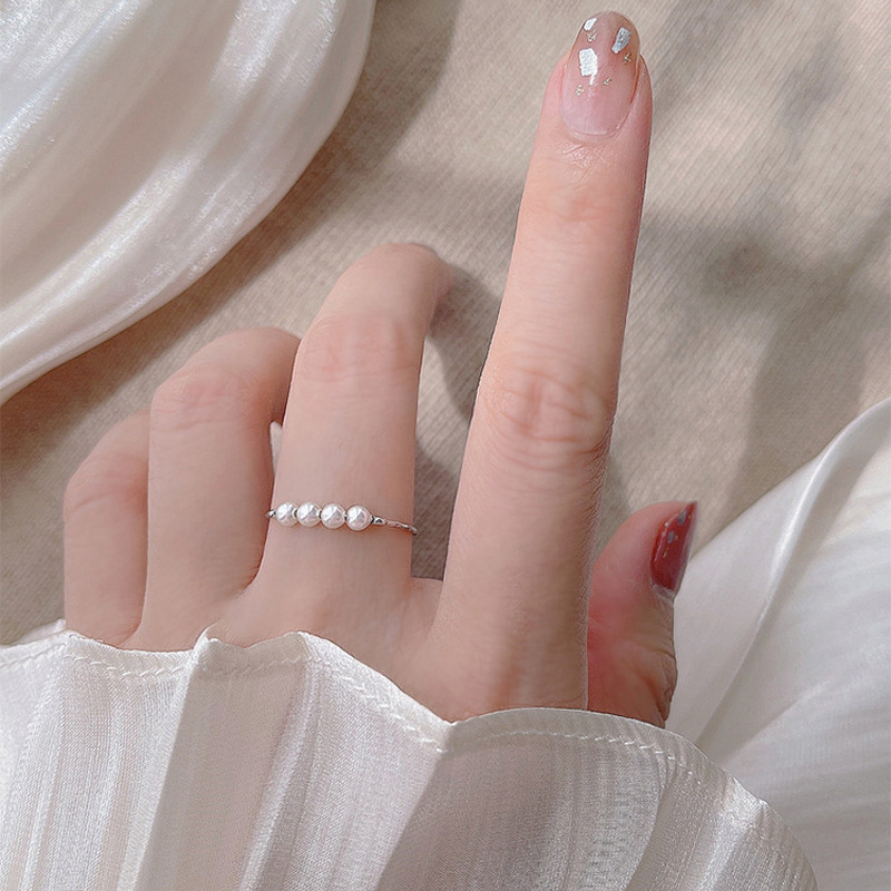 Korean Fashion Simple Pearl Beaded Finger Knot Ring For Women