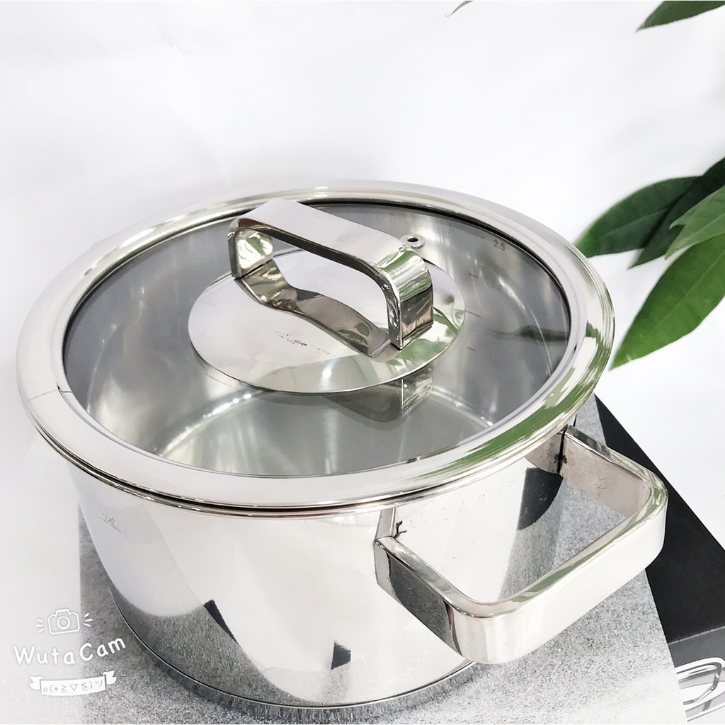 Nồi inox 304 Fivestar 3 đáy quai vuông size 20cm nắp kính,dùng được bếp từ