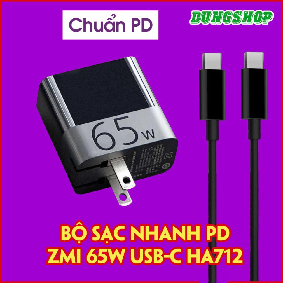Bộ sạc nhanh PD ZMI 65W 1 Cổng USB-C HA712 dùng cho Macbook, iPad, iPhone, Máy tính xách tay Huawei, Xiaomi, Samsung
