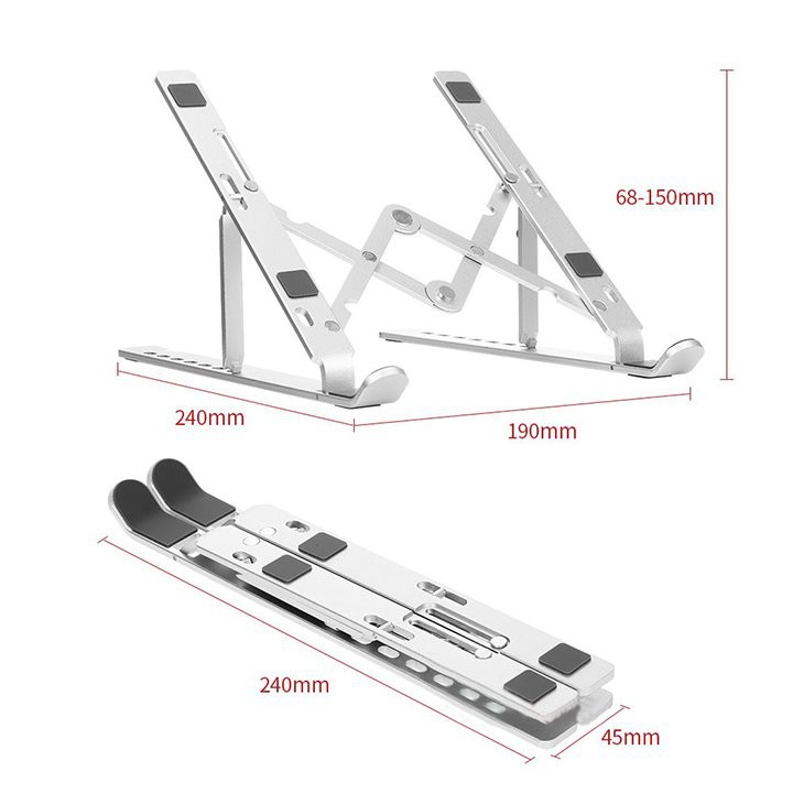 Giá đỡ Laptop stand nhôm hỗ trợ tản nhiệt có nấc điều chỉnh độ cao, gấp gọn tiện lợi | Giá đỡ Macbook, iPad,...