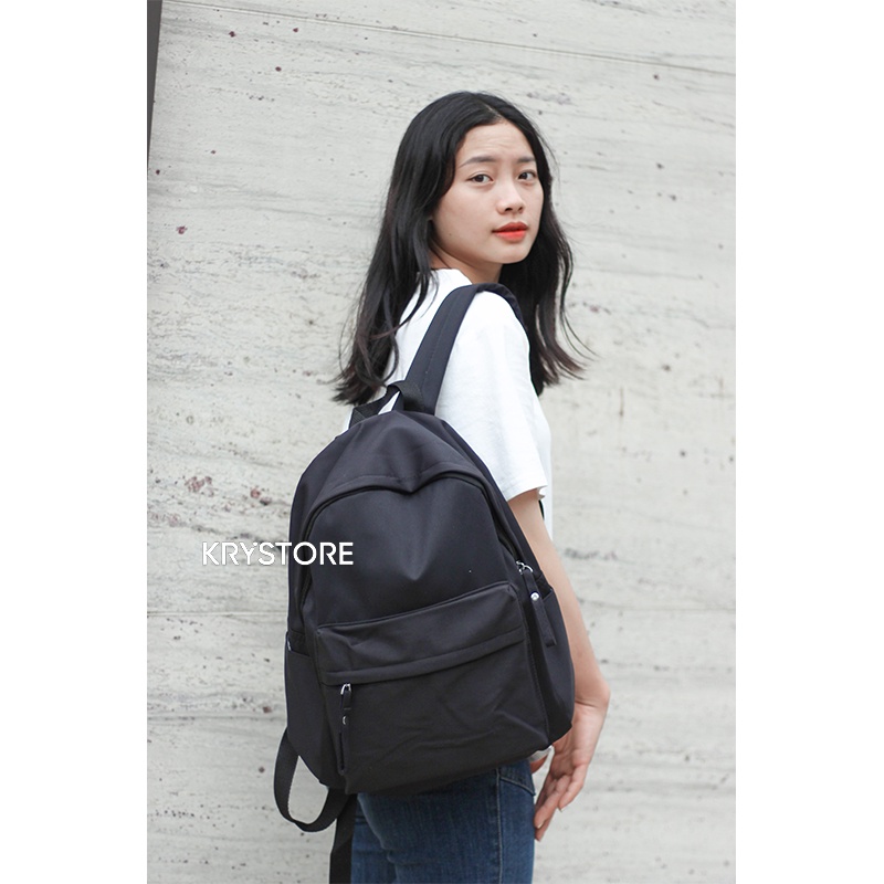 Balo nữ đi học cao cấp BEIGE thời trang chất CANVAS chống nước size 38x30cm BL04