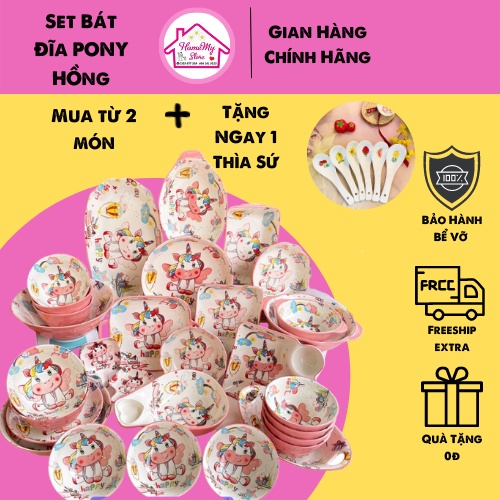 Bát Đĩa Decor 🦄 bát ăn cơm Tô Sứ Bộ Chén Dĩa Dễ Thương Đẹp Cao Cấp Ăn Dặm Cho Bé hình Pony