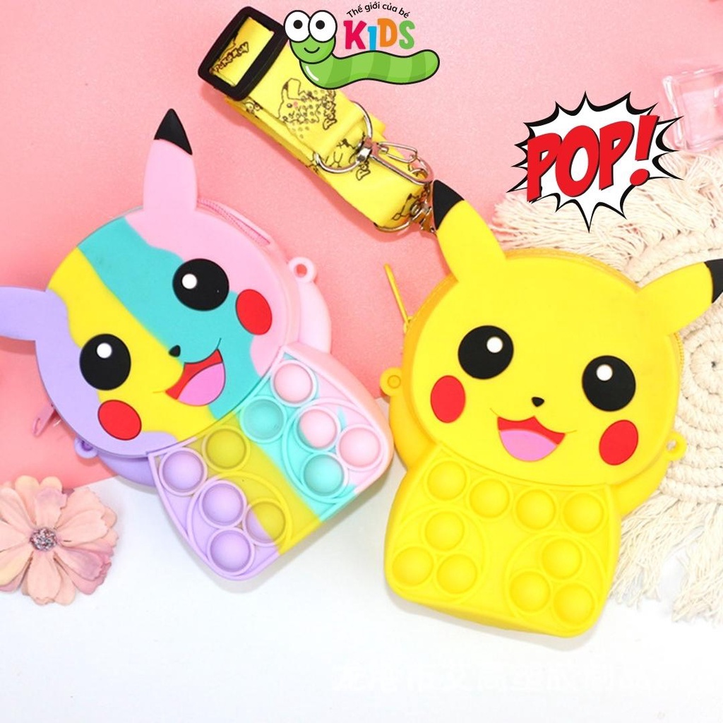 Túi POPIT Pikachu dễ thương đeo chéo cho bé chất liệu silicon bóp bong bóng giảm căng thẳng giải trí - TÚI PIKACHU